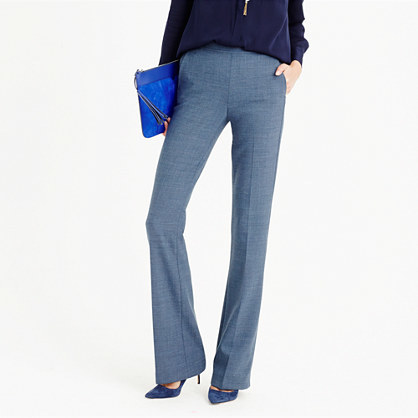 Full Length Pant In Bi Stretch Wool - pattern: plain; waist: high rise; length: extra long; predominant colour: denim; fibres: wool - mix; fit: bootcut; pattern type: fabric; texture group: woven light midweight; style: standard; occasions: creative work; season: a/w 2015