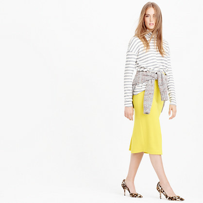 Sweater Skirt - length: below the knee; pattern: plain; style: pencil; fit: body skimming; waist: mid/regular rise; predominant colour: yellow; occasions: casual, creative work; fibres: wool - 100%; pattern type: knitted - fine stitch; texture group: woven light midweight; season: a/w 2015