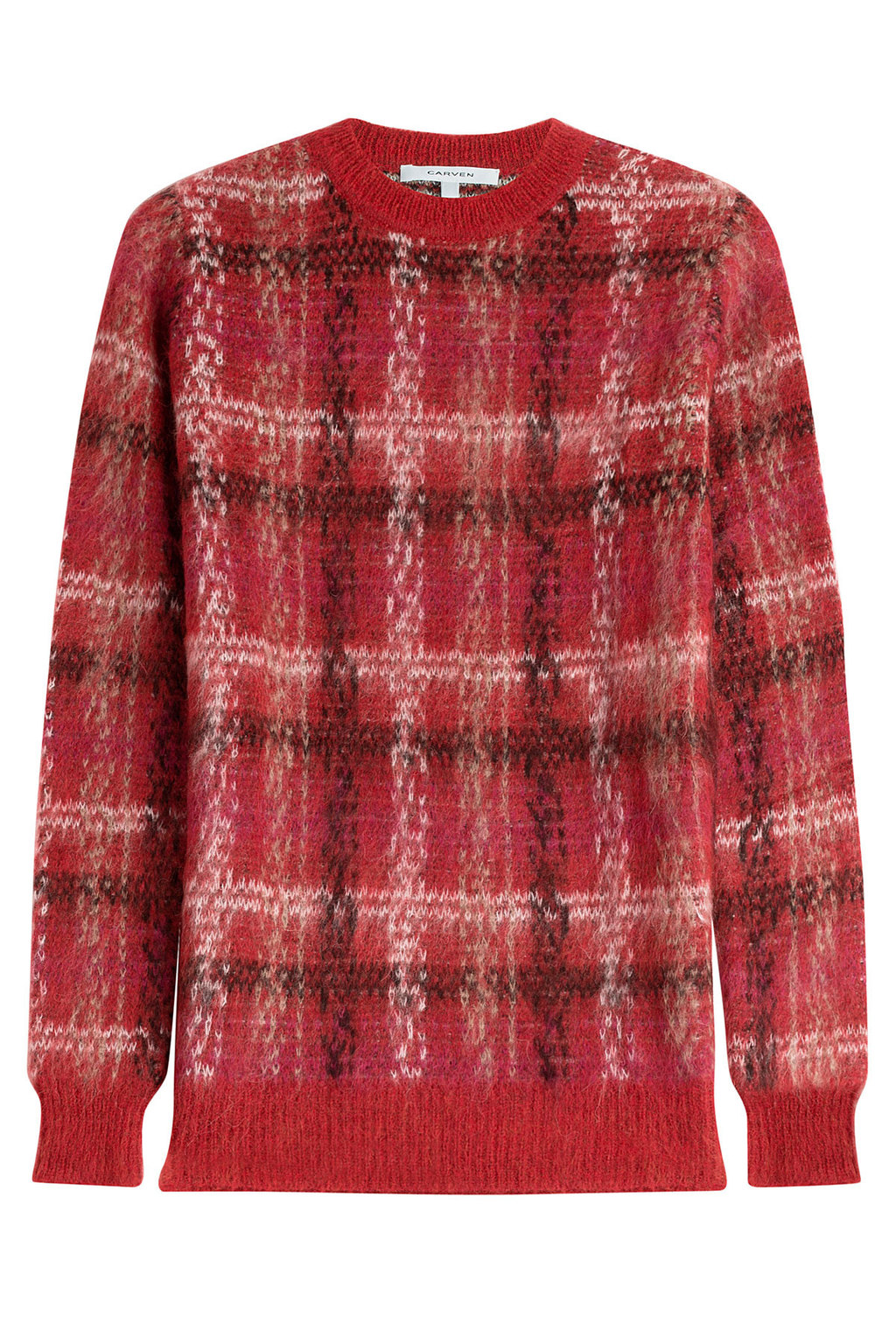 Printed Pullover With Alpaca And Mohair Red - pattern: checked/gingham; style: standard; predominant colour: true red; secondary colour: black; occasions: casual, creative work; length: standard; fibres: acrylic - mix; fit: standard fit; neckline: crew; sleeve length: long sleeve; sleeve style: standard; texture group: knits/crochet; pattern type: knitted - other; multicoloured: multicoloured; season: a/w 2015