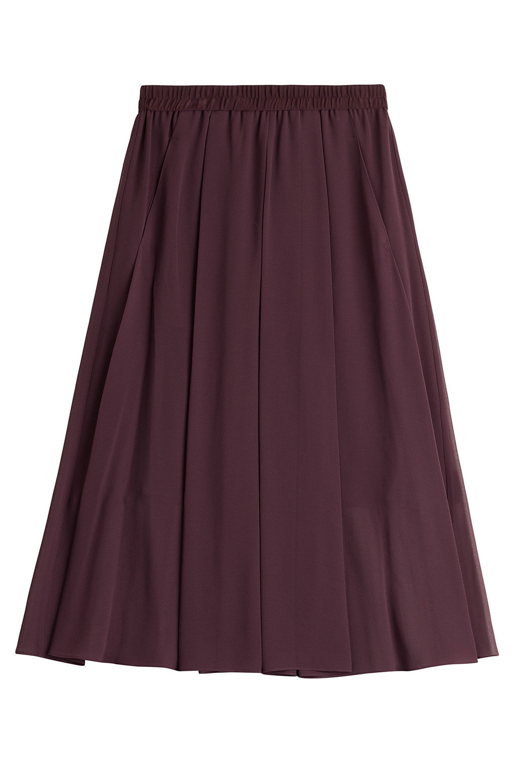 Midi Skirt Purple - length: calf length; pattern: plain; fit: loose/voluminous; style: pleated; waist detail: elasticated waist; waist: mid/regular rise; predominant colour: purple; occasions: casual, evening, creative work; fibres: polyester/polyamide - 100%; hip detail: structured pleats at hip; texture group: sheer fabrics/chiffon/organza etc.; pattern type: fabric; season: a/w 2015; trends: romantic goth