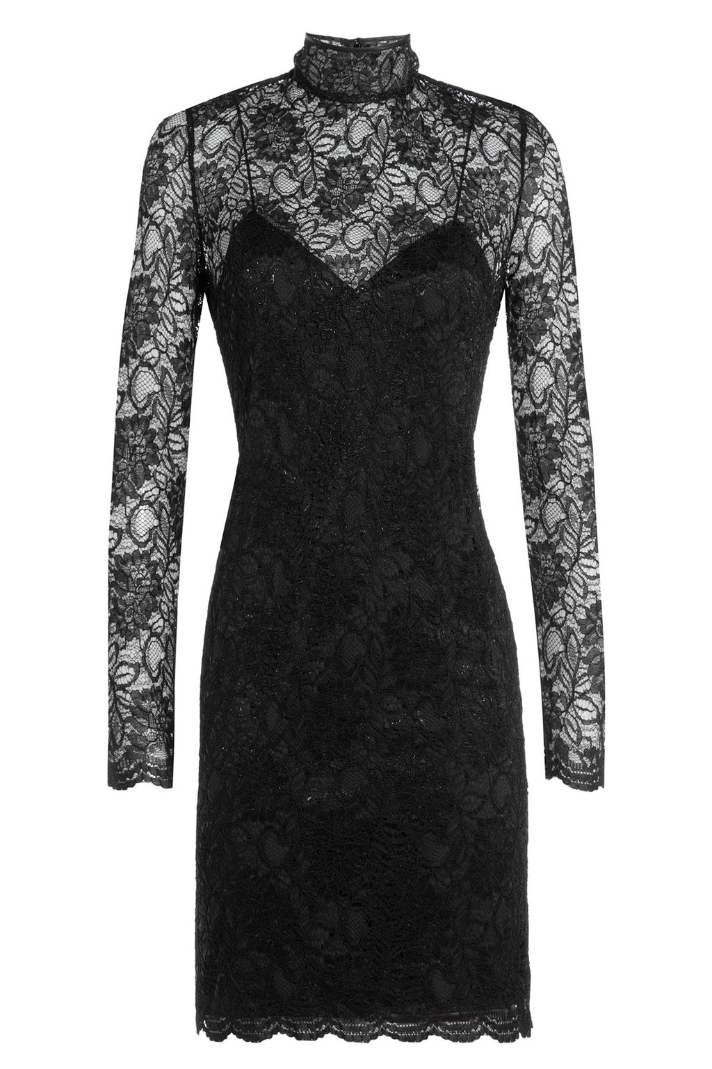 Lace Cocktail Dress Black - fit: tight; neckline: high neck; style: bodycon; bust detail: sheer at bust; predominant colour: black; length: just above the knee; sleeve length: long sleeve; sleeve style: standard; texture group: lace; pattern type: fabric; pattern: patterned/print; fibres: viscose/rayon - mix; season: a/w 2015