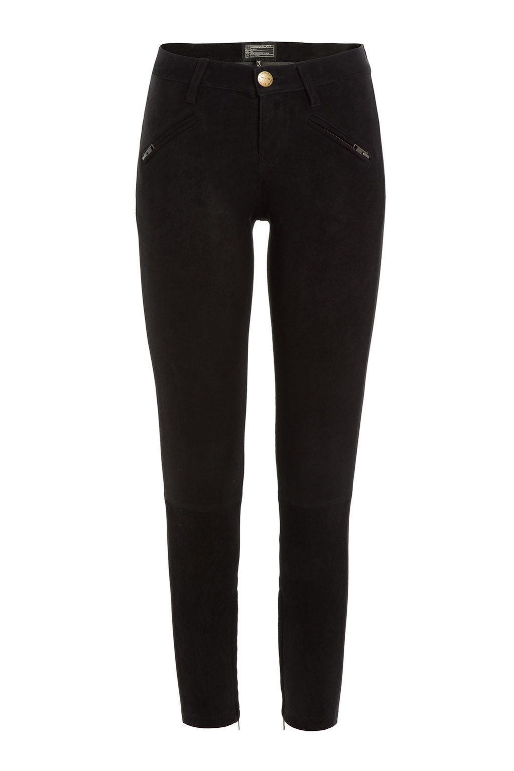 Skinny Suede Pants - length: standard; pattern: plain; pocket detail: small back pockets; waist: mid/regular rise; predominant colour: black; occasions: casual, evening, creative work; fibres: leather - 100%; fit: skinny/tight leg; pattern type: fabric; texture group: suede; style: standard; season: a/w 2015; wardrobe: highlight