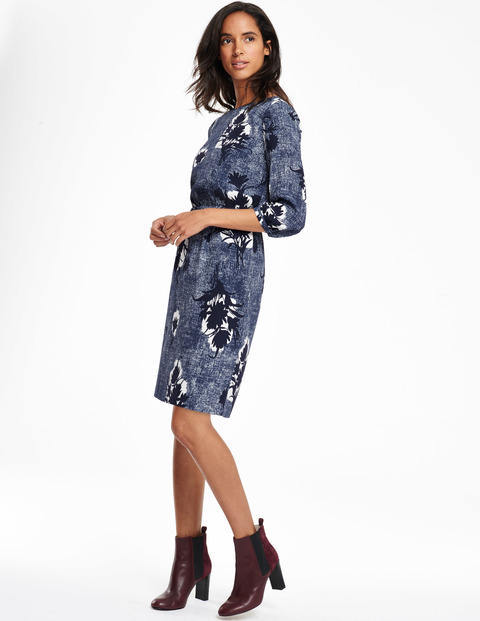 Jodie Dress Blue Textured Flower Women, Blue Textured Flower - style: shift; fit: fitted at waist; predominant colour: royal blue; secondary colour: black; occasions: evening, creative work; length: just above the knee; fibres: viscose/rayon - 100%; neckline: crew; sleeve length: 3/4 length; sleeve style: standard; pattern type: fabric; pattern size: standard; pattern: florals; texture group: woven light midweight; multicoloured: multicoloured; season: a/w 2015