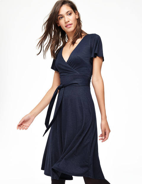 Lara Sparkle Dress Navy Women, Navy - style: faux wrap/wrap; length: below the knee; neckline: low v-neck; pattern: plain; waist detail: belted waist/tie at waist/drawstring; bust detail: knot twist front detail at bust; predominant colour: navy; occasions: evening, occasion; fit: body skimming; fibres: polyester/polyamide - stretch; sleeve length: short sleeve; sleeve style: standard; pattern type: fabric; texture group: jersey - stretchy/drapey; embellishment: glitter; season: a/w 2015