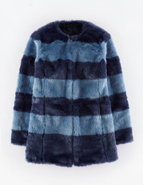 Pippa Coat Navy/Steel Women, Navy/Steel - pattern: horizontal stripes; length: below the bottom; collar: round collar/collarless; predominant colour: navy; secondary colour: denim; occasions: casual, creative work; fit: straight cut (boxy); fibres: acrylic - mix; style: fur coat; sleeve length: long sleeve; sleeve style: standard; texture group: fur; collar break: high; pattern type: fabric; pattern size: standard; multicoloured: multicoloured; season: a/w 2015; trends: warm and fuzzy