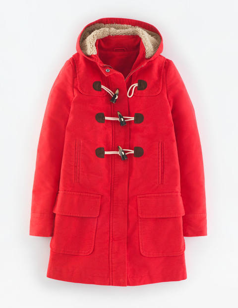 Duffle Rouge Red Women, Rouge Red - pattern: plain; collar: funnel; back detail: hood; style: duffle coat; length: mid thigh; predominant colour: true red; occasions: casual, creative work; fit: straight cut (boxy); hip detail: added detail/embellishment at hip; sleeve length: long sleeve; sleeve style: standard; collar break: high; pattern type: fabric; texture group: woven bulky/heavy; season: a/w 2015