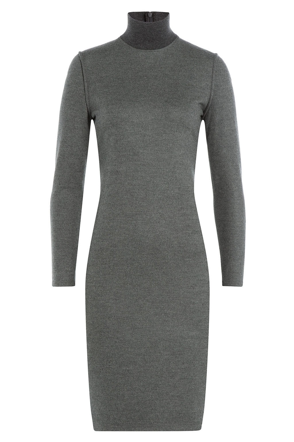 Wool Dress Grey - fit: tight; pattern: plain; style: bodycon; neckline: roll neck; predominant colour: mid grey; length: on the knee; sleeve length: long sleeve; sleeve style: standard; pattern type: knitted - fine stitch; texture group: jersey - stretchy/drapey; occasions: creative work; season: a/w 2015