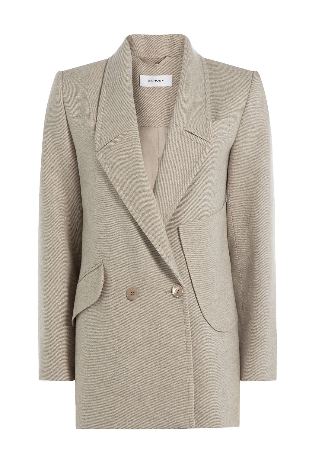 Virgin Wool Jacket Beige - pattern: plain; style: double breasted blazer; length: below the bottom; collar: standard lapel/rever collar; predominant colour: stone; occasions: casual, creative work; fit: tailored/fitted; fibres: wool - 100%; sleeve length: long sleeve; sleeve style: standard; collar break: medium; pattern type: fabric; texture group: woven light midweight; hip detail: front pockets at hip; season: a/w 2015