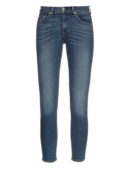 Capri Mid Rise Skinny Jeans - style: skinny leg; pattern: plain; pocket detail: traditional 5 pocket; waist: mid/regular rise; predominant colour: denim; occasions: casual; length: ankle length; fibres: cotton - stretch; jeans detail: whiskering, shading down centre of thigh; texture group: denim; pattern type: fabric; season: a/w 2015