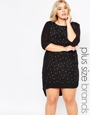 Plus Size Calca Dress In Mono Floral Print Sugar Flower - style: shift; predominant colour: black; occasions: casual; length: on the knee; fit: body skimming; fibres: viscose/rayon - 100%; neckline: crew; sleeve length: long sleeve; sleeve style: standard; pattern type: fabric; pattern size: light/subtle; pattern: florals; texture group: jersey - stretchy/drapey; season: a/w 2015