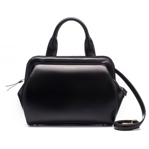 Black Polished Leather Mid Paula - predominant colour: black; occasions: work, creative work; type of pattern: standard; style: tote; length: handle; size: small; material: leather; pattern: plain; finish: plain; season: a/w 2015