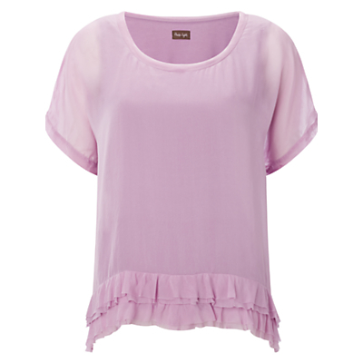 Serena Silk Frill Hem Blouse, Hyacinth - neckline: round neck; pattern: plain; style: blouse; predominant colour: lilac; occasions: casual; length: standard; fibres: silk - 100%; fit: body skimming; sleeve length: short sleeve; sleeve style: standard; texture group: sheer fabrics/chiffon/organza etc.; hip detail: ruffles/tiers/tie detail at hip; pattern type: fabric; season: a/w 2015