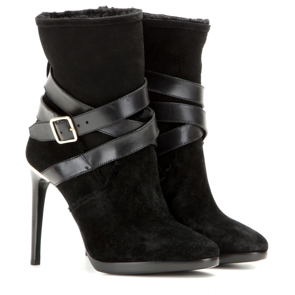 Embellished Suede Ankle Boots - predominant colour: black; material: suede; heel: stiletto; toe: round toe; boot length: ankle boot; style: standard; finish: plain; pattern: plain; heel height: very high; occasions: creative work; season: a/w 2015