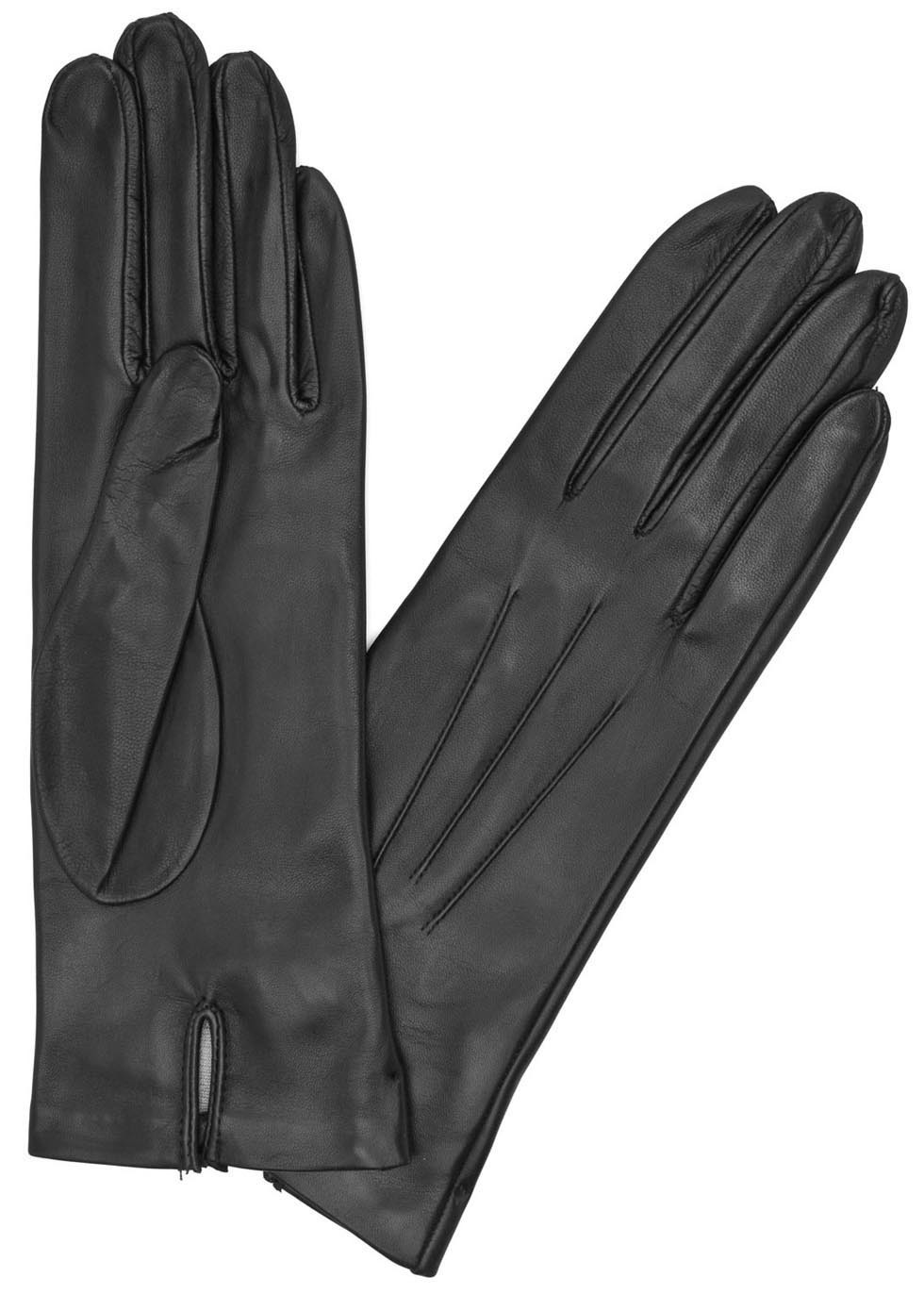Black Silk Lined Leather Gloves - predominant colour: black; occasions: casual, creative work; type of pattern: standard; style: standard; length: wrist; material: leather; pattern: plain; season: a/w 2015