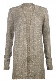 Tall Sequin Edge To Edge Knit At - pattern: plain; neckline: collarless open; style: open front; predominant colour: taupe; occasions: casual, creative work; fibres: polyester/polyamide - mix; fit: standard fit; length: mid thigh; sleeve length: long sleeve; sleeve style: standard; texture group: knits/crochet; pattern type: knitted - fine stitch; embellishment: sequins; season: a/w 2015
