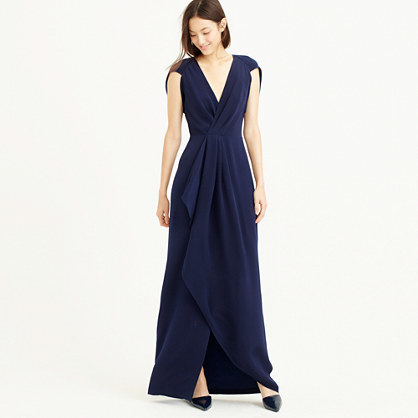 Collection Petal Sleeve Gown - neckline: v-neck; sleeve style: capped; pattern: plain; style: maxi dress; length: ankle length; predominant colour: navy; occasions: evening, occasion; fit: fitted at waist & bust; hip detail: structured pleats at hip; sleeve length: sleeveless; texture group: crepes; bust detail: tiers/frills/bulky drapes/pleats; pattern type: fabric; season: a/w 2015