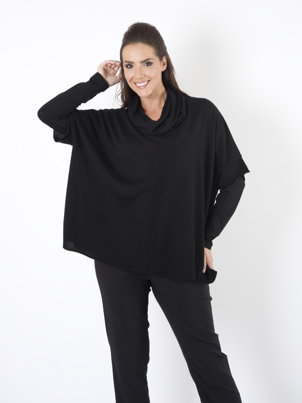 Dark Navy Cowl Neck Knitwear - neckline: cowl/draped neck; pattern: plain; style: poncho; predominant colour: navy; occasions: casual, creative work; length: standard; fibres: wool - mix; fit: loose; sleeve length: half sleeve; texture group: knits/crochet; pattern type: knitted - fine stitch; sleeve style: cape/poncho sleeve; season: a/w 2015