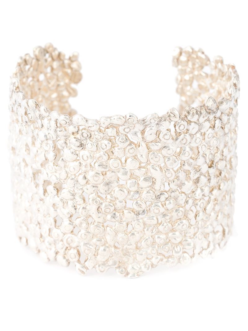 Large Cobbled Cuff, Women's, Metallic - predominant colour: silver; occasions: evening; style: cuff; size: large/oversized; material: chain/metal; finish: metallic; season: a/w 2015