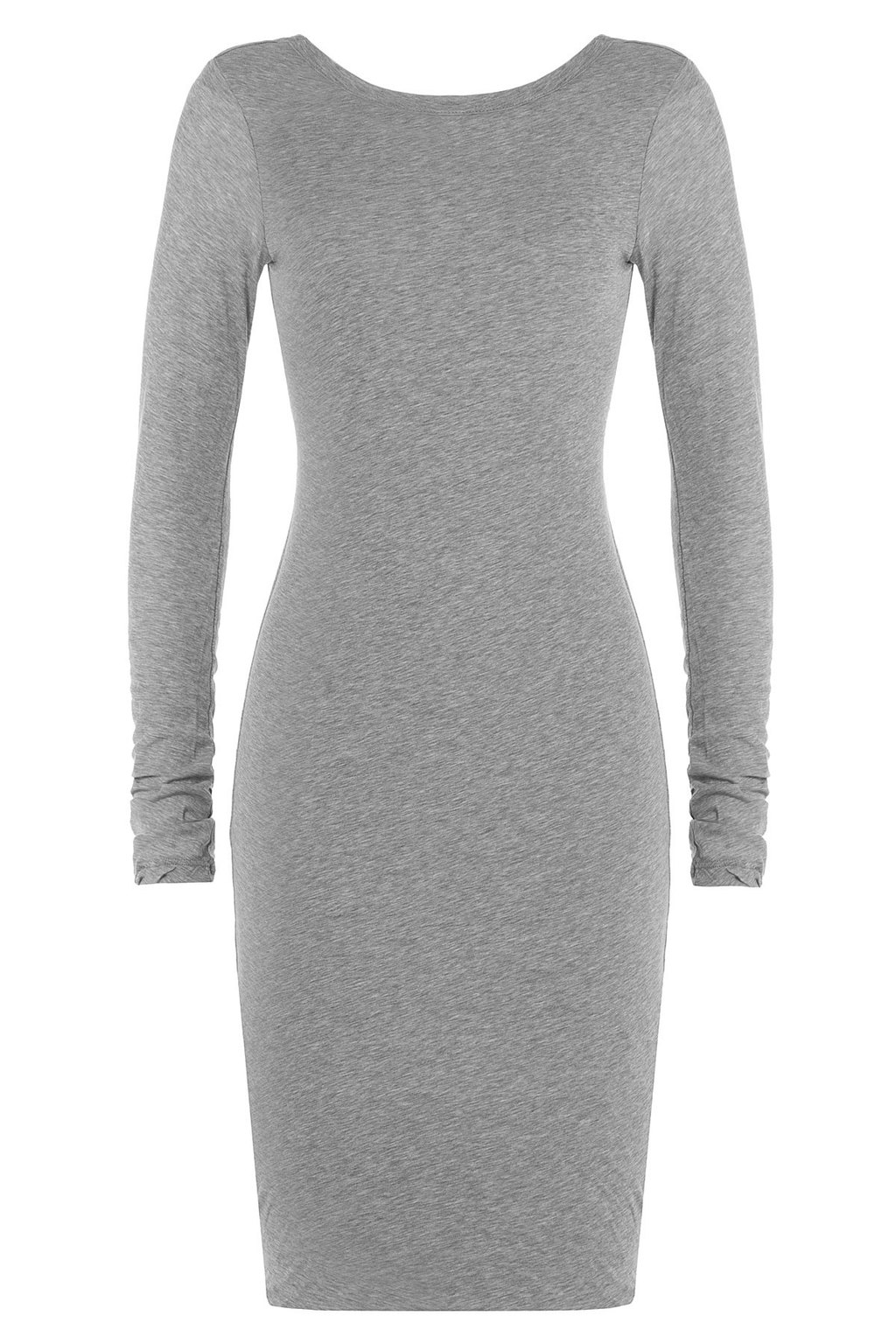 Cotton Dress Grey - neckline: round neck; fit: tight; pattern: plain; style: bodycon; predominant colour: light grey; length: on the knee; sleeve length: long sleeve; sleeve style: standard; pattern type: fabric; texture group: jersey - stretchy/drapey; occasions: creative work; season: a/w 2015