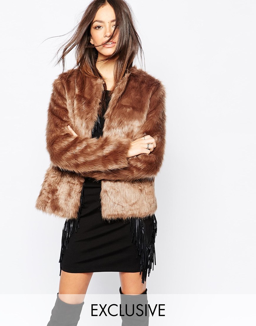 Faux Fur Jacket Mink - pattern: plain; style: single breasted blazer; collar: round collar/collarless; predominant colour: tan; occasions: casual, evening, creative work; length: standard; fit: straight cut (boxy); sleeve length: long sleeve; sleeve style: standard; texture group: fur; collar break: high; pattern type: fabric; season: a/w 2015; trends: warm and fuzzy