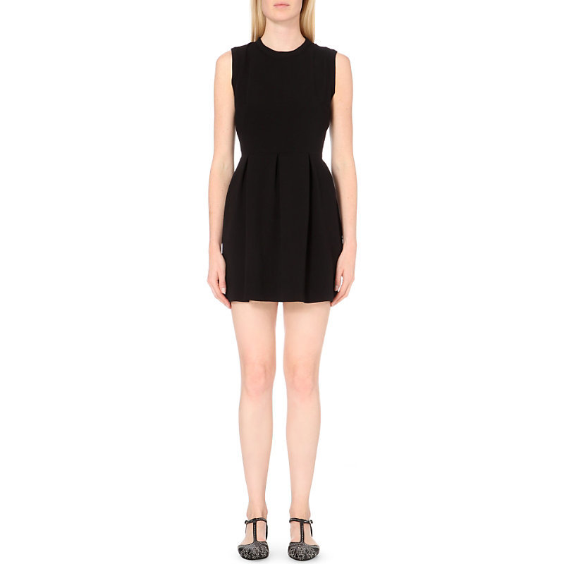 Pleated Crepe Dress, Women's, Size: Small, Black - style: shift; length: mini; pattern: plain; sleeve style: sleeveless; predominant colour: black; occasions: evening; fit: body skimming; fibres: polyester/polyamide - 100%; neckline: crew; sleeve length: sleeveless; texture group: crepes; pattern type: fabric; season: a/w 2015