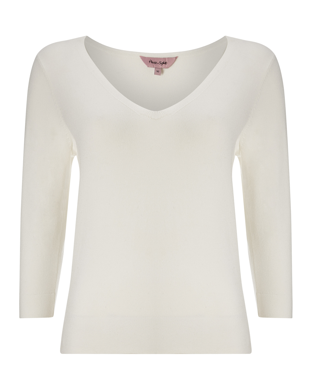 Lizette Stitch Knit - neckline: v-neck; pattern: plain; style: standard; predominant colour: ivory/cream; occasions: casual, creative work; length: standard; fibres: cotton - mix; fit: slim fit; sleeve length: 3/4 length; sleeve style: standard; texture group: knits/crochet; pattern type: knitted - fine stitch; season: a/w 2015