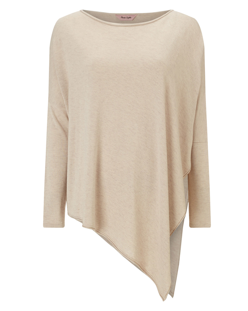 Melinda Asymmetric Knit - neckline: slash/boat neckline; sleeve style: dolman/batwing; pattern: plain; length: below the bottom; style: standard; predominant colour: nude; occasions: casual, creative work; fit: loose; sleeve length: long sleeve; texture group: knits/crochet; pattern type: knitted - fine stitch; fibres: viscose/rayon - mix; season: a/w 2015