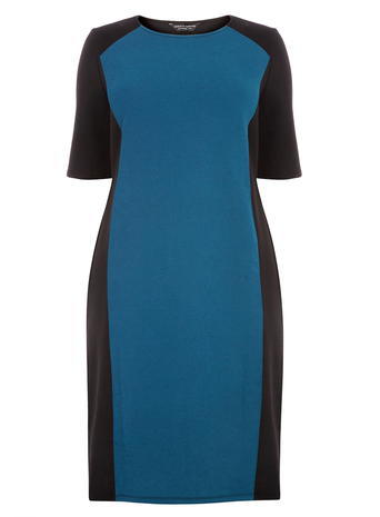Womens **Dp Curve Teal Panel Silhouette Bodycon Dress Cobalt - style: shift; fit: tailored/fitted; predominant colour: teal; length: on the knee; fibres: polyester/polyamide - stretch; neckline: crew; sleeve length: short sleeve; sleeve style: standard; pattern type: fabric; pattern: colourblock; texture group: other - light to midweight; occasions: creative work; season: a/w 2015