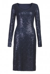 Tall Sequin Bodycon Dress At - neckline: v-neck; fit: tight; pattern: plain; style: bodycon; predominant colour: navy; occasions: evening, occasion; length: just above the knee; fibres: polyester/polyamide - stretch; sleeve length: long sleeve; sleeve style: standard; pattern type: fabric; texture group: jersey - stretchy/drapey; season: a/w 2015
