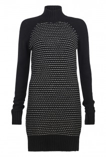 Tall Chunky Stitch Graphic Knit At - sleeve style: raglan; neckline: high neck; style: standard; predominant colour: black; occasions: casual, creative work; fibres: cotton - mix; fit: standard fit; length: mid thigh; sleeve length: long sleeve; texture group: knits/crochet; pattern type: knitted - fine stitch; pattern: patterned/print; season: a/w 2015