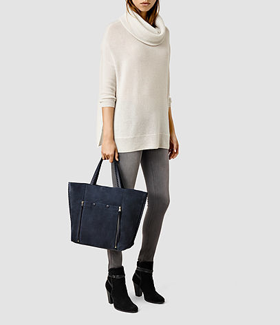 Fleur De Lis East West Tote - predominant colour: navy; occasions: casual, creative work; type of pattern: standard; style: tote; length: handle; size: standard; material: suede; pattern: plain; finish: plain; season: a/w 2015