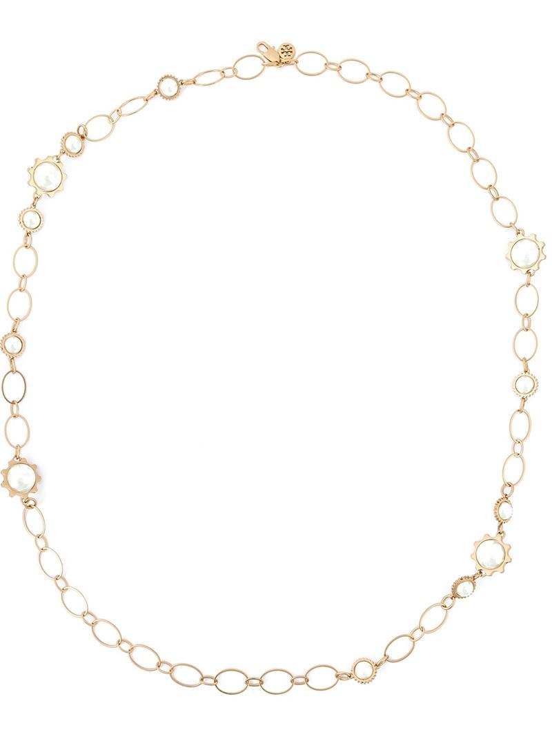 Pearl Chain Necklace - predominant colour: gold; occasions: evening; length: short; size: standard; material: chain/metal; finish: metallic; season: a/w 2015; style: chain (no pendant)