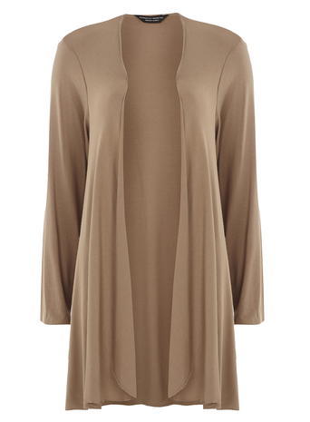 Womens Camel Longsleeve Cardigan White - pattern: plain; neckline: collarless open; style: open front; predominant colour: taupe; occasions: casual; fit: standard fit; length: mid thigh; sleeve length: long sleeve; sleeve style: standard; texture group: knits/crochet; pattern type: knitted - fine stitch; fibres: viscose/rayon - mix; season: a/w 2015