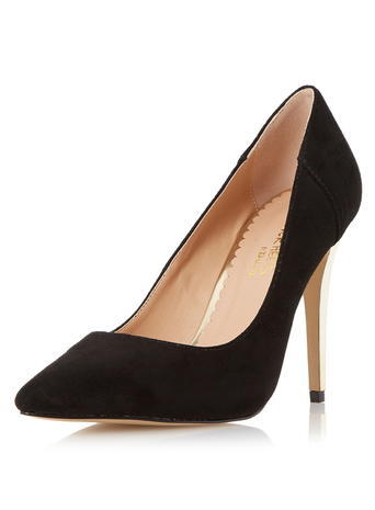 Womens **Head Over Heels Metal High Heel Court Shoes Black - predominant colour: black; occasions: evening, occasion; material: leather; heel height: high; heel: cone; toe: pointed toe; style: courts; finish: plain; pattern: plain; season: a/w 2015