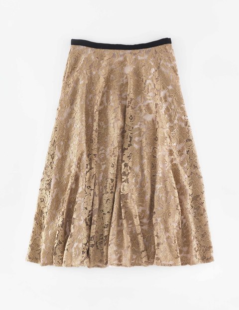 Luxe Lace Skirt Gold Lace Women, Gold Lace - length: below the knee; pattern: plain; fit: loose/voluminous; waist: high rise; predominant colour: gold; style: a-line; fibres: polyester/polyamide - 100%; occasions: occasion; hip detail: soft pleats at hip/draping at hip/flared at hip; waist detail: narrow waistband; pattern type: fabric; texture group: other - light to midweight; embellishment: lace; season: a/w 2015