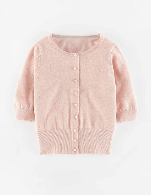 Fifties Sparkle Cardigan Dusty Pink Sparkle Women, Dusty Pink Sparkle - neckline: round neck; pattern: plain; length: cropped; predominant colour: blush; style: standard; fibres: cotton - mix; occasions: occasion; fit: slim fit; sleeve length: half sleeve; sleeve style: standard; texture group: knits/crochet; pattern type: knitted - fine stitch; season: a/w 2015