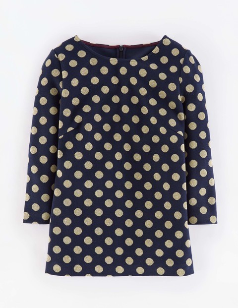 Sparkle Spot Jacquard Top Navy With Gold Women, Navy With Gold - style: smock; pattern: polka dot; predominant colour: navy; secondary colour: stone; occasions: casual; length: standard; fibres: cotton - mix; fit: straight cut; neckline: crew; sleeve length: 3/4 length; sleeve style: standard; texture group: cotton feel fabrics; pattern type: fabric; pattern size: standard; season: a/w 2015