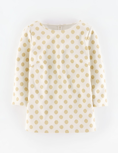 Sparkle Spot Jacquard Top Ivory With Gold Women, Ivory With Gold - neckline: round neck; pattern: polka dot; predominant colour: ivory/cream; secondary colour: gold; occasions: casual, creative work; length: standard; style: top; fibres: cotton - 100%; fit: straight cut; sleeve length: 3/4 length; sleeve style: standard; pattern type: fabric; texture group: other - light to midweight; pattern size: big & busy (top); season: a/w 2015