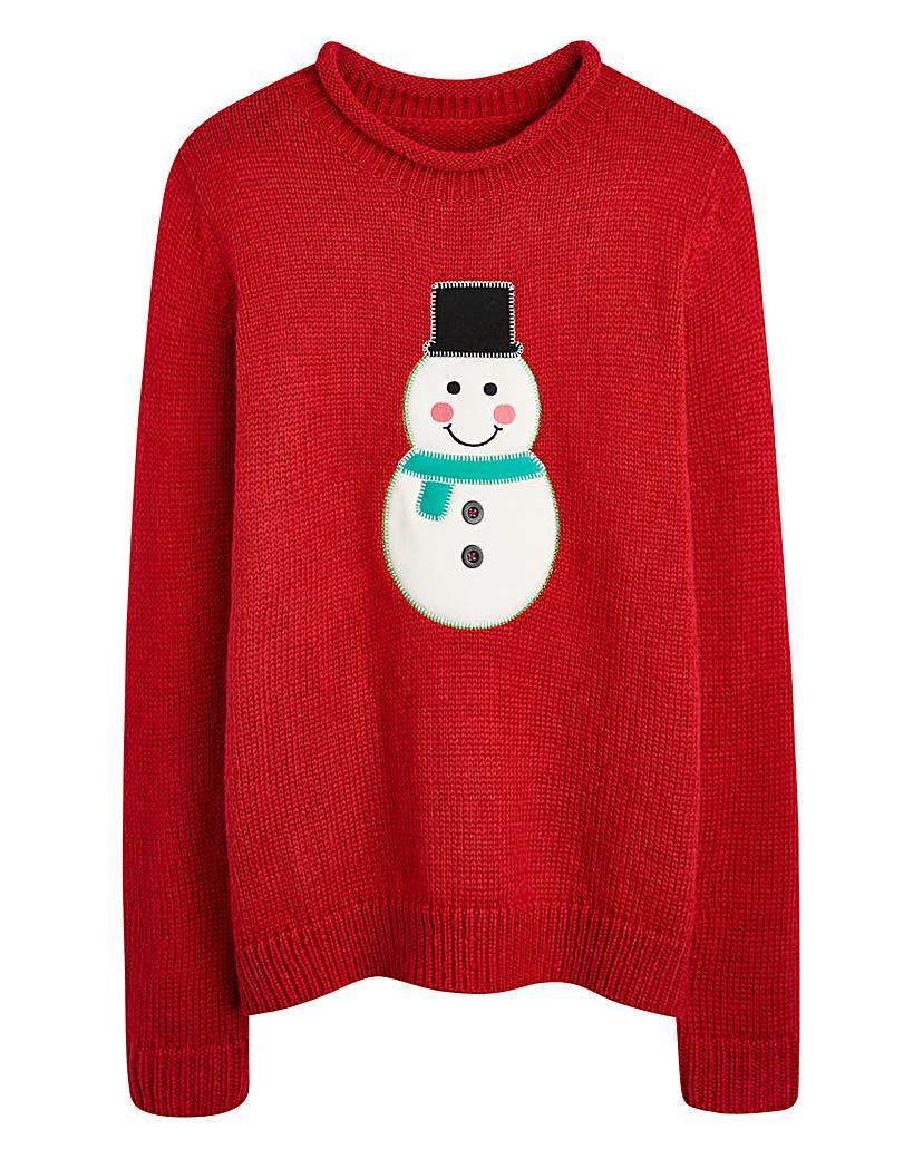 Christmas Snowman Jumper - neckline: round neck; style: standard; predominant colour: true red; occasions: casual; length: standard; fit: loose; sleeve length: long sleeve; sleeve style: standard; texture group: knits/crochet; pattern type: knitted - fine stitch; pattern size: standard; pattern: patterned/print; trends: christmas jumpers; season: a/w 2015