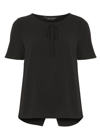 Womens Black Tie Front Tee Black - pattern: plain; predominant colour: black; occasions: casual, creative work; length: standard; style: top; fibres: polyester/polyamide - 100%; fit: straight cut; neckline: crew; sleeve length: short sleeve; sleeve style: standard; texture group: crepes; pattern type: fabric; season: a/w 2015