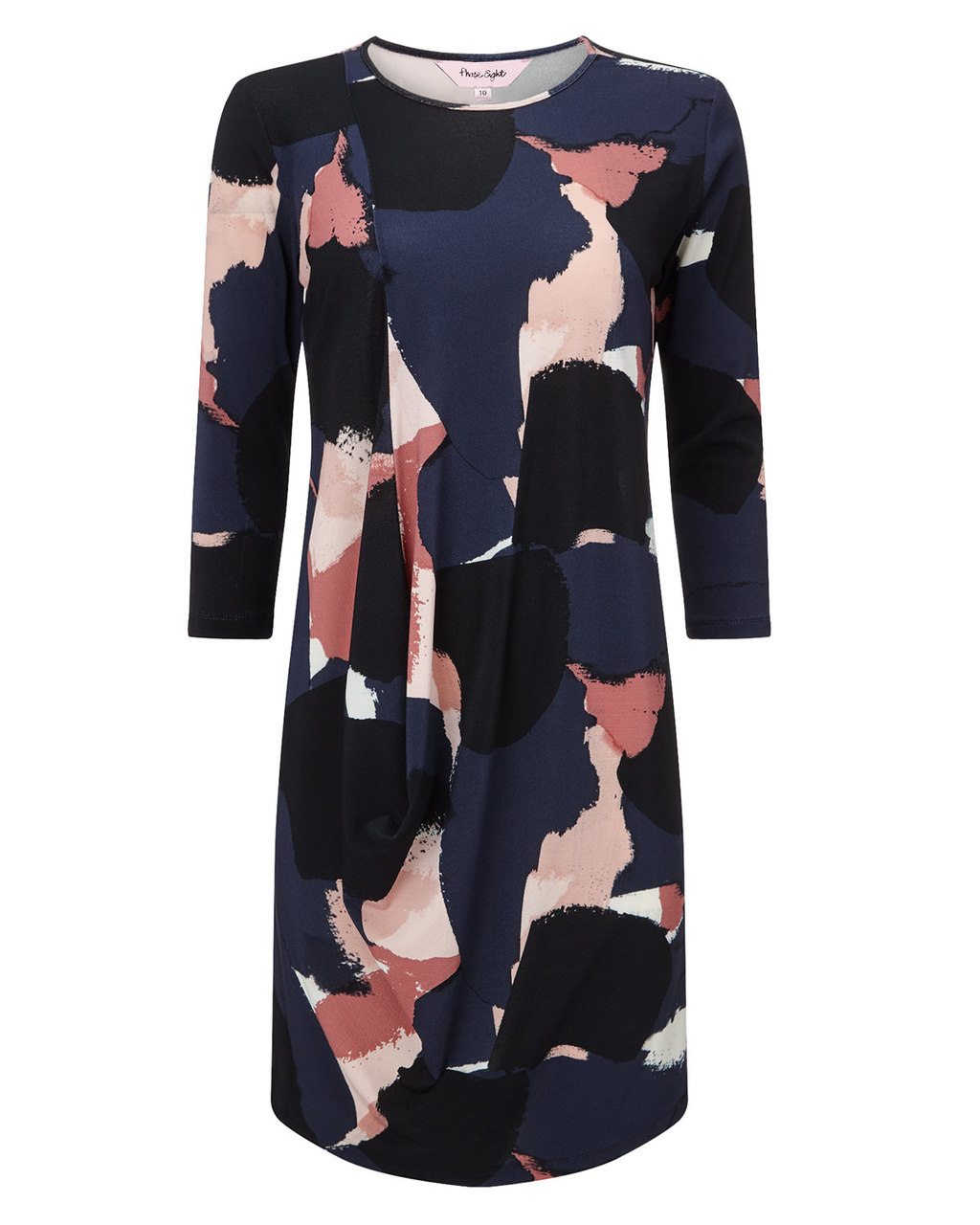 Bobbi Blurred Colour Block Dress - style: tunic; length: mid thigh; fit: loose; predominant colour: navy; secondary colour: black; occasions: casual, creative work; fibres: polyester/polyamide - stretch; neckline: crew; sleeve length: 3/4 length; sleeve style: standard; pattern type: fabric; pattern size: standard; pattern: patterned/print; texture group: jersey - stretchy/drapey; multicoloured: multicoloured; season: a/w 2015