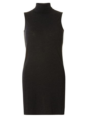 Womens Black Split Side Roll Neck Top Black - pattern: plain; sleeve style: sleeveless; length: below the bottom; neckline: roll neck; predominant colour: black; occasions: casual, creative work; style: top; fit: body skimming; sleeve length: sleeveless; pattern type: fabric; pattern size: standard; texture group: jersey - stretchy/drapey; fibres: viscose/rayon - mix; season: a/w 2015
