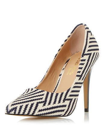 Womens **Head Over Heels Almeda Contrast Heel Court Shoes Multi Colour - secondary colour: ivory/cream; predominant colour: black; occasions: evening, occasion; material: fabric; heel height: high; heel: stiletto; toe: pointed toe; style: courts; trends: monochrome, crazy prints; finish: plain; pattern: patterned/print; season: a/w 2015