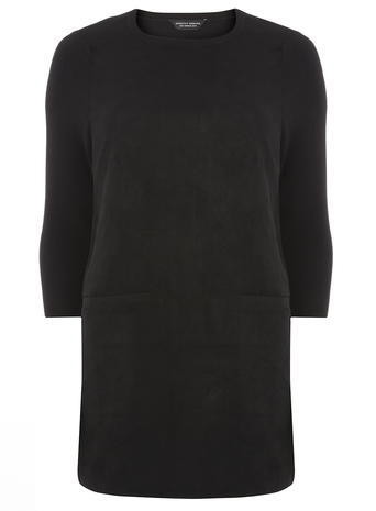 Womens Black Suede Front Knit Tunic Black - pattern: plain; length: below the bottom; style: tunic; predominant colour: black; occasions: casual; fit: body skimming; neckline: crew; sleeve length: long sleeve; sleeve style: standard; pattern type: fabric; texture group: jersey - stretchy/drapey; fibres: viscose/rayon - mix; season: a/w 2015