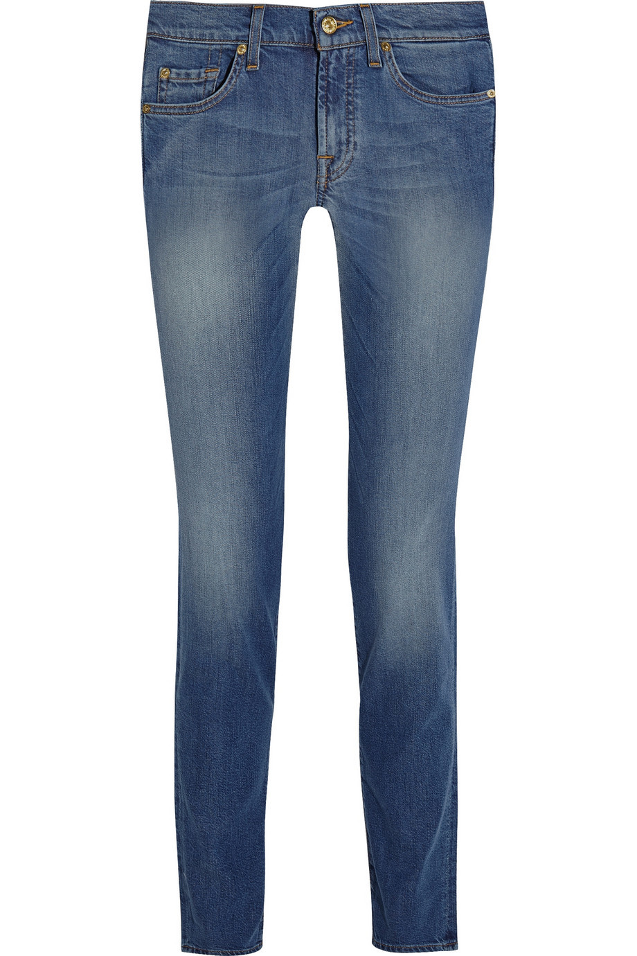 Roxanne Low Rise Skinny Jeans Mid Denim - style: skinny leg; pattern: plain; waist: low rise; pocket detail: traditional 5 pocket; predominant colour: denim; occasions: casual; length: ankle length; fibres: cotton - stretch; jeans detail: shading down centre of thigh; texture group: denim; pattern type: fabric; season: a/w 2015