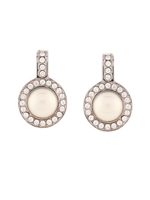 Faux Pearl And Crystal Earrings - predominant colour: ivory/cream; occasions: evening, occasion; style: drop; length: mid; size: standard; material: chain/metal; fastening: pierced; finish: plain; embellishment: crystals/glass; season: a/w 2015