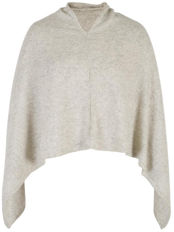 Pale Grey Cashmere Poncho - neckline: v-neck; pattern: plain; length: cropped; style: poncho; predominant colour: stone; occasions: casual; fit: loose; fibres: cashmere - 100%; sleeve length: long sleeve; texture group: knits/crochet; pattern type: knitted - fine stitch; sleeve style: cape/poncho sleeve; season: a/w 2015