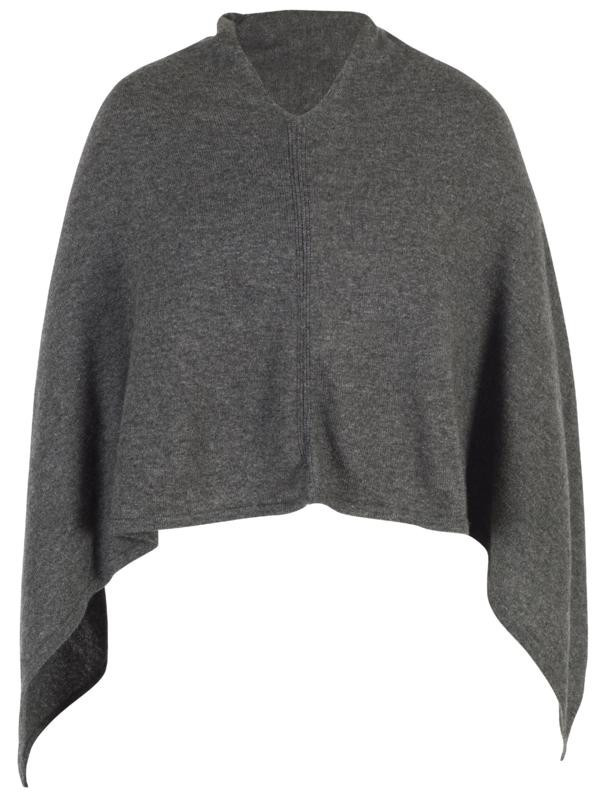 Dark Grey Cashmere Poncho - neckline: v-neck; pattern: plain; style: poncho; predominant colour: charcoal; occasions: casual; length: standard; fit: loose; fibres: cashmere - 100%; sleeve length: long sleeve; texture group: knits/crochet; pattern type: knitted - fine stitch; sleeve style: cape/poncho sleeve; season: a/w 2015