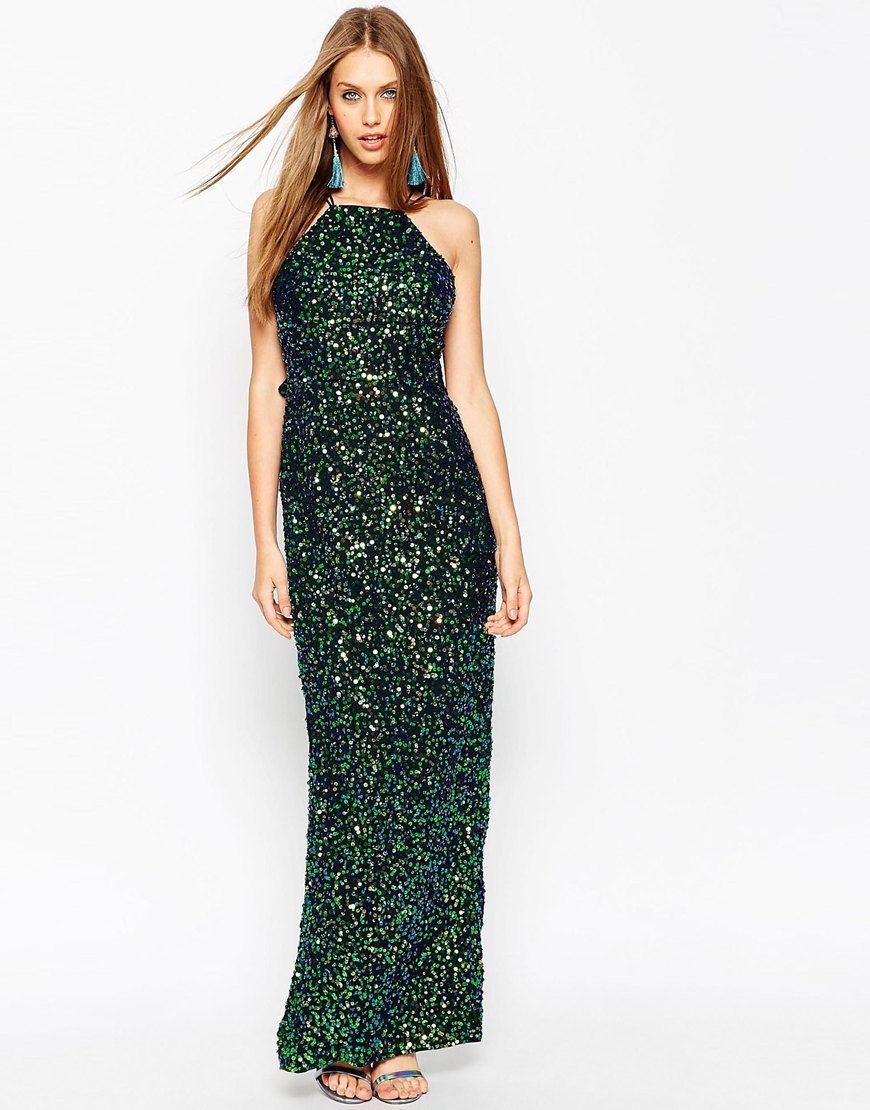 Embellished Drape Back Maxi Dress Navy - pattern: plain; sleeve style: sleeveless; style: maxi dress; predominant colour: dark green; occasions: evening, occasion; length: floor length; fit: body skimming; fibres: polyester/polyamide - stretch; neckline: crew; sleeve length: sleeveless; pattern type: fabric; texture group: jersey - stretchy/drapey; embellishment: sequins; season: a/w 2015