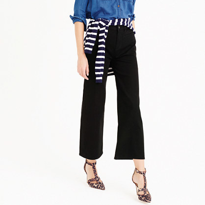 Petite Rayner Wide Leg Jean In Black - pattern: plain; waist: mid/regular rise; style: wide leg; predominant colour: black; length: ankle length; fibres: cotton - stretch; jeans detail: dark wash; texture group: denim; pattern type: fabric; occasions: creative work; season: a/w 2015